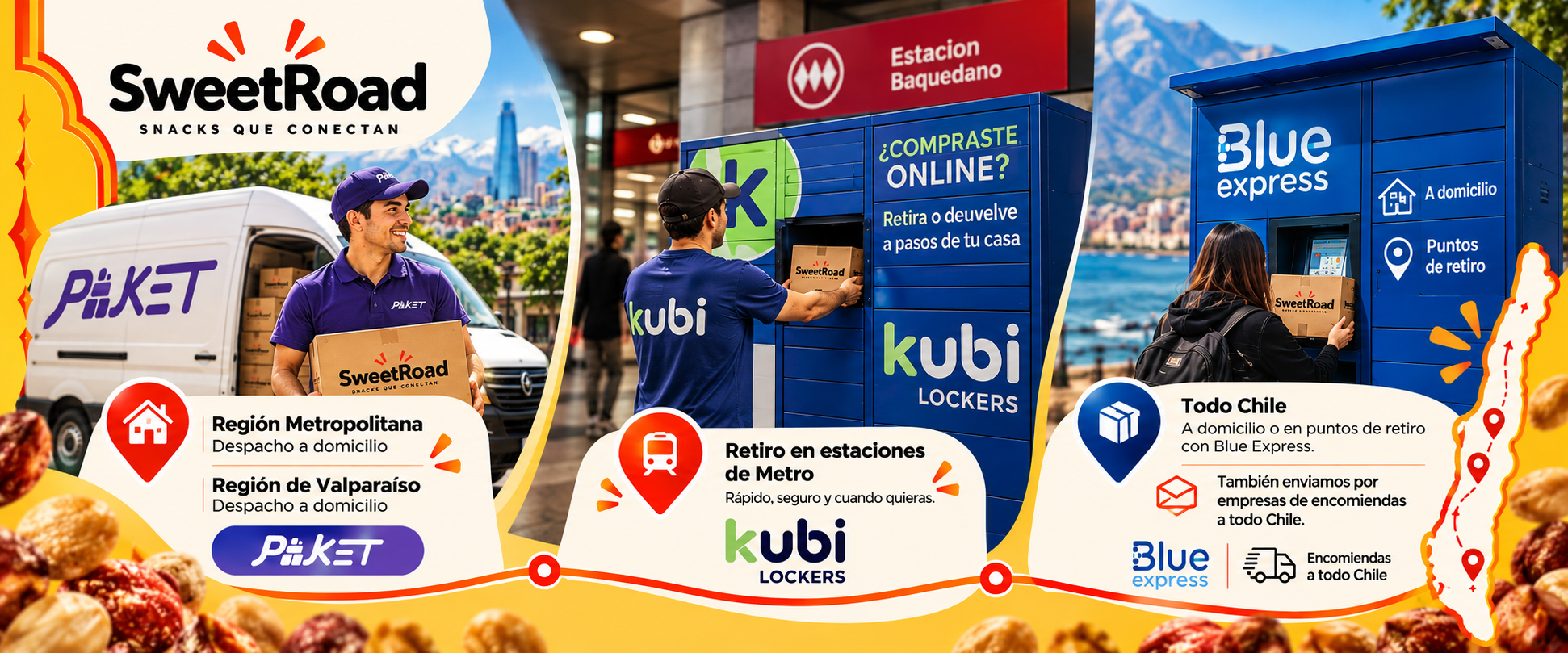 🚚 Recibe en tu domicilio con Paket en la Región Metropolitana y Valparaíso, retira en estaciones de Metro con Kubi o recibe por encomienda a todo Chile con Blue Express.📦 ¡Tú eliges cómo recibir tu pedido!