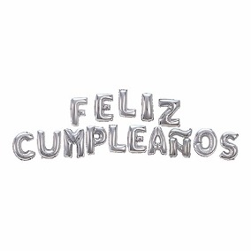 Click para tamaño original Globo metálico feliz cumpleaños plateado