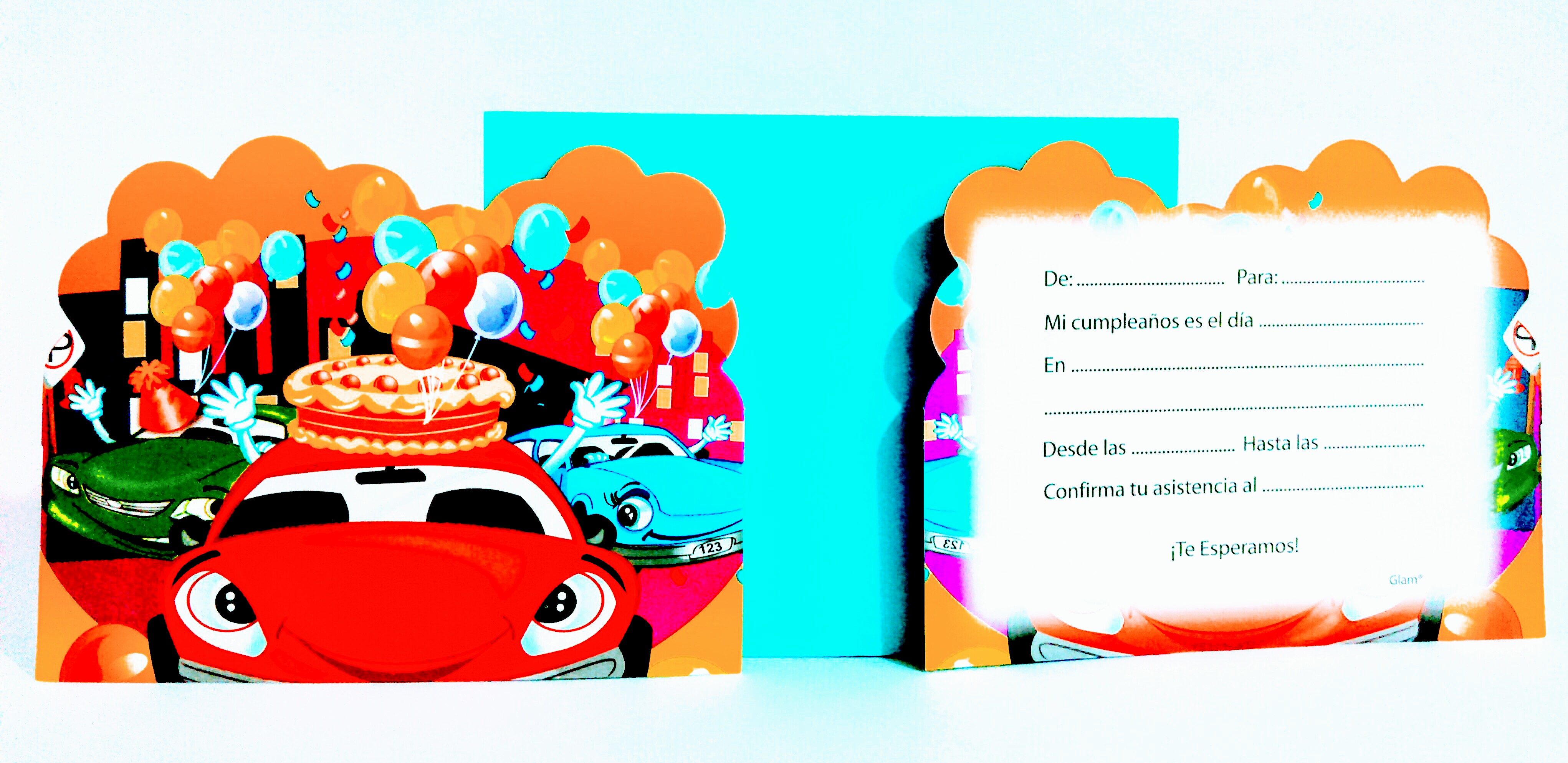 Invitaciones cumpleaños auto glam x 6 fiesta
