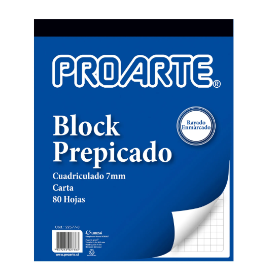 Click para tamaño original Block cuadriculado prepicado carta Proarte