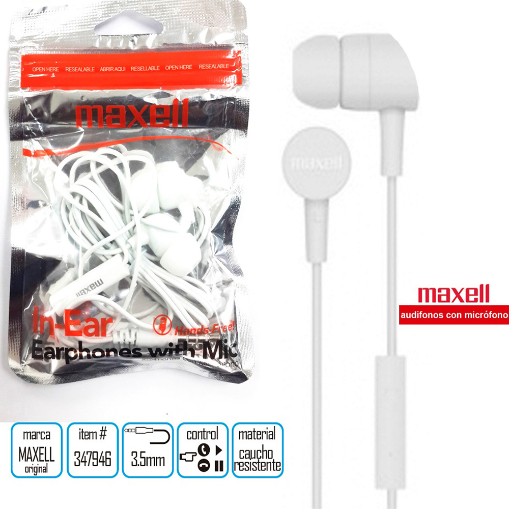 Click para tamaño original Audifonos Maxell con microfono blanco