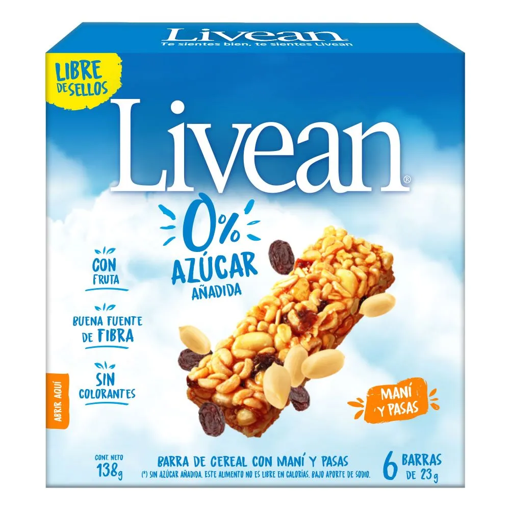 Barra cereal maní pasas caja Livean 138g (16)
