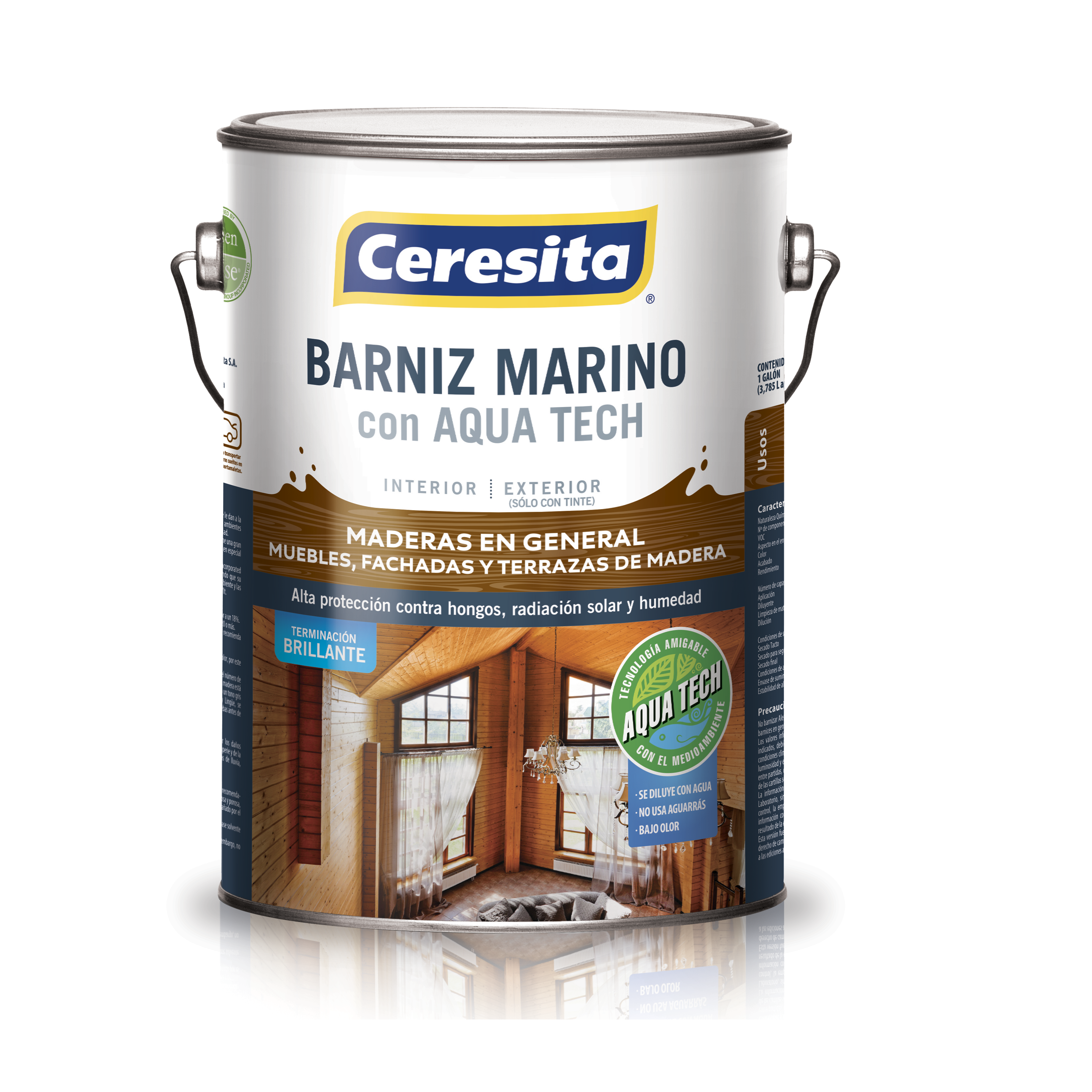 Click para tamaño original BARNIZ AQUA TECH CAOBA CERESITA Galon