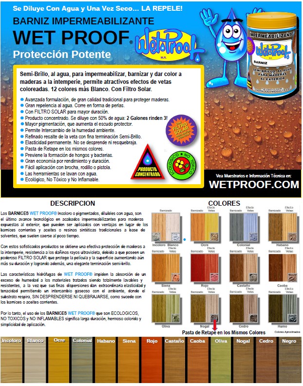 BARNIZ  INCOLORO WET PROOF 1/4 galon