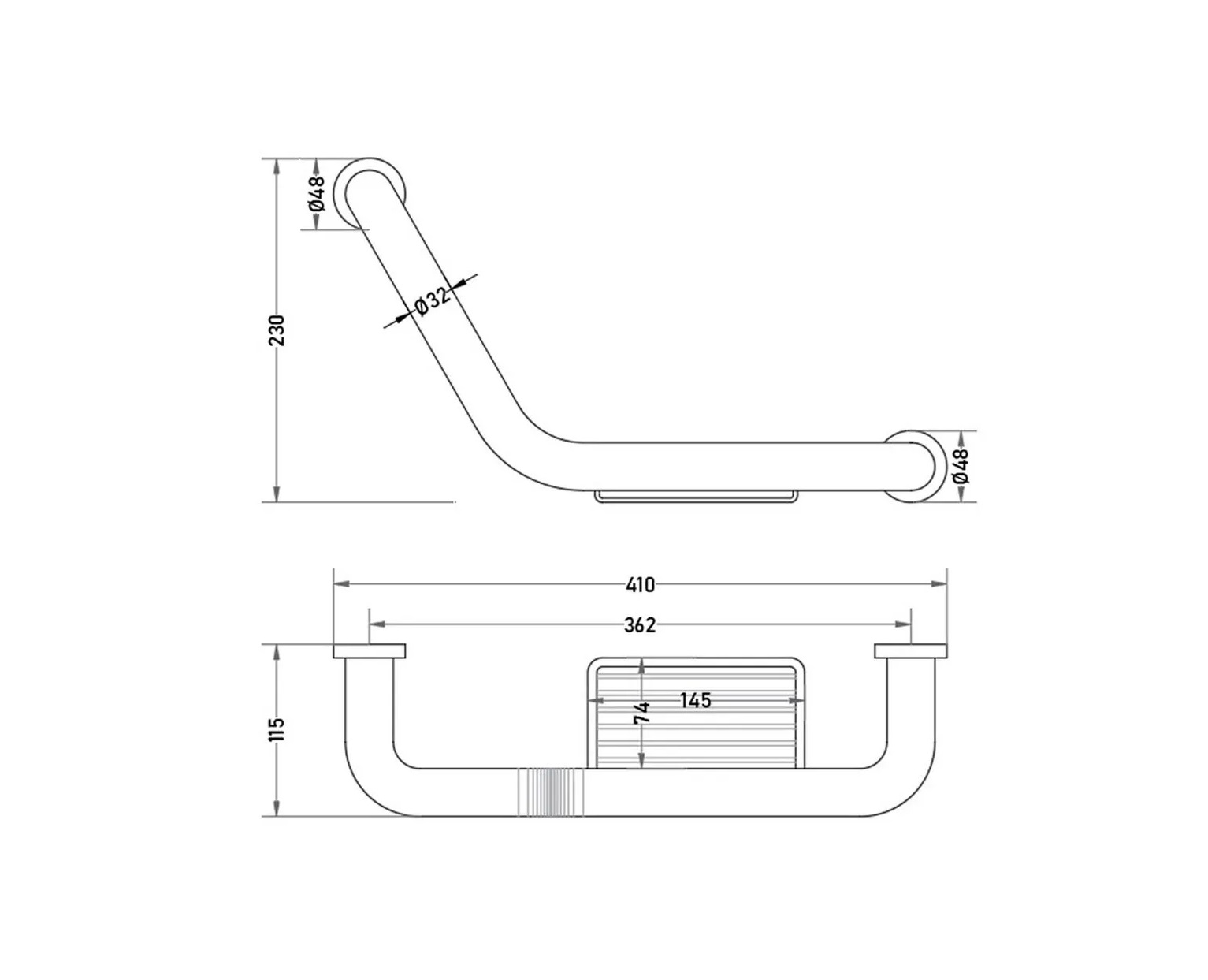 BARRA DUCHA C/JABONERA ACERO INOX. 46 CTM. X 25MM TEBISA