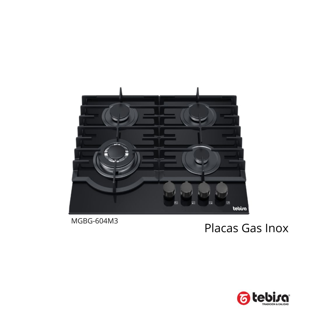 COCINA ENCIMERA GAS COLOR NEGRO 4 QUEMADORES 60 X 54 TEBISA