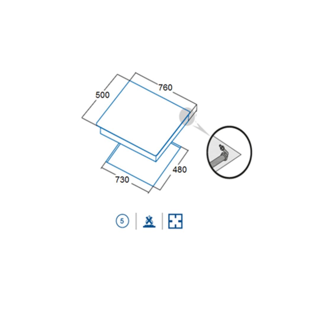 COCINA ENCIMERA GAS 5 QUEMADORES 76 X 50 TEBISA