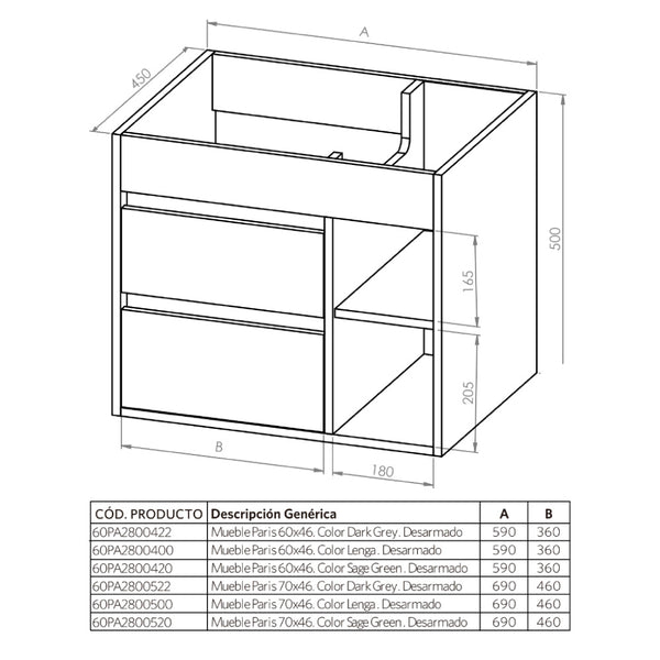 MUEBLE VANITORIO 60 X 46 PARIS SAGE GREEN MOSAICO