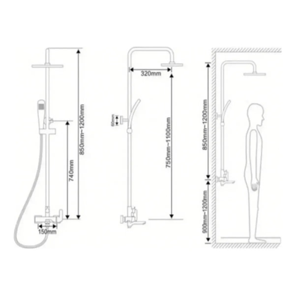 GRIFERIA MONO. DUCHA +COLUMNA FARINA NEGRO STRETTO