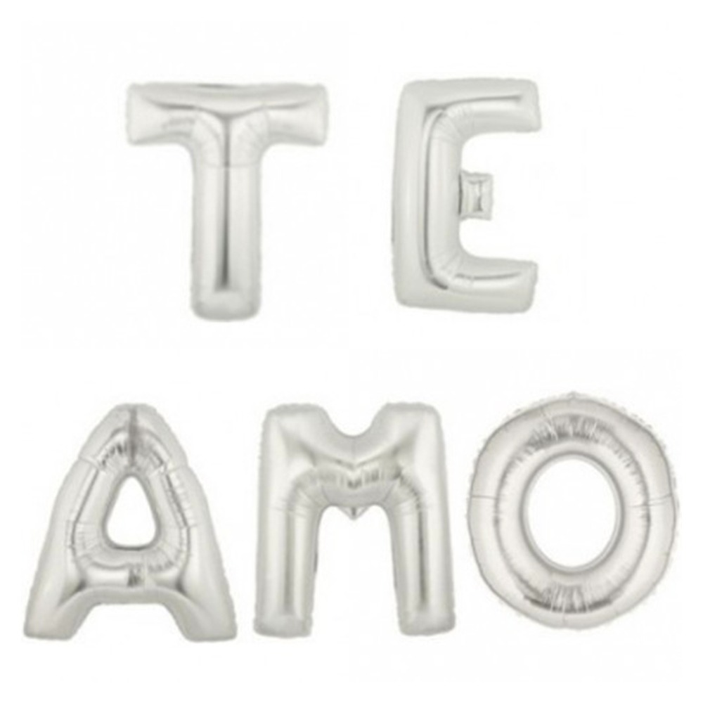 Globo metálico te amo plateado 5 piezas