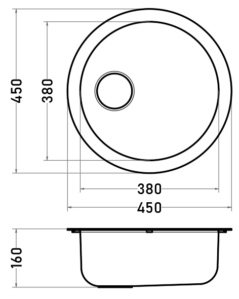 LAVACOPA REDONDO 45 X 45 X 16 ACERO INOX.-304 0.8MM TEBISA LAV-101816