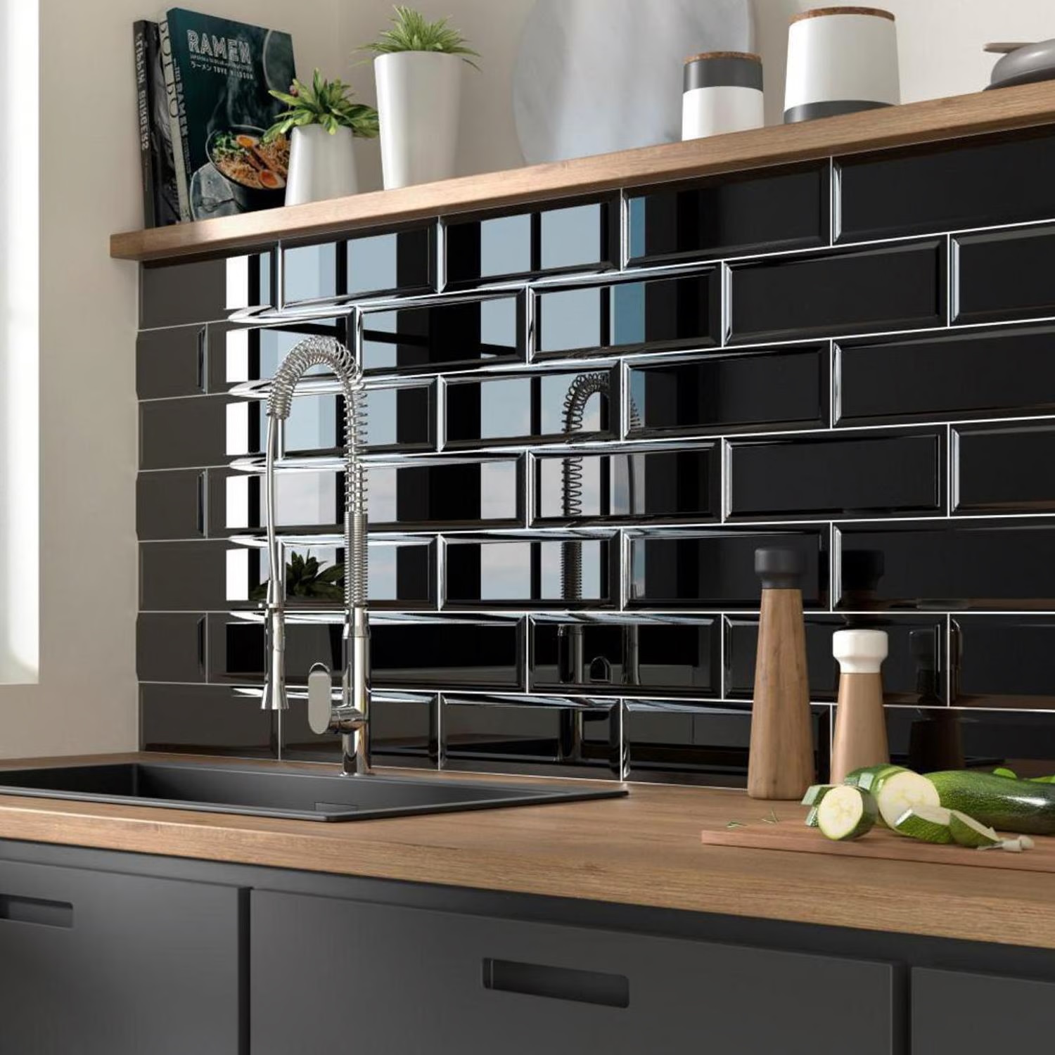 CERAMICA 10 X 30 NEGRO BISEL BR. PTO3283 MURO  1.02 MT X CAJA MAINZU