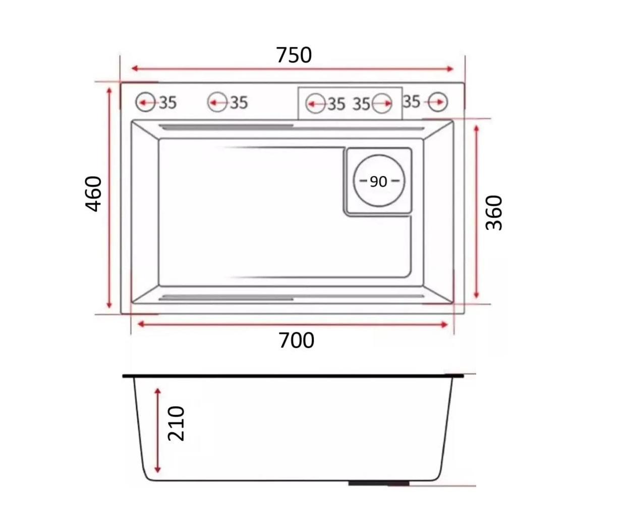 LAVAPLATO EMPOTRAR MULTIFUNCIONAL 75 X 46 X 21 C/GRIFERIA/DESAGUE/SIFON TEBISA