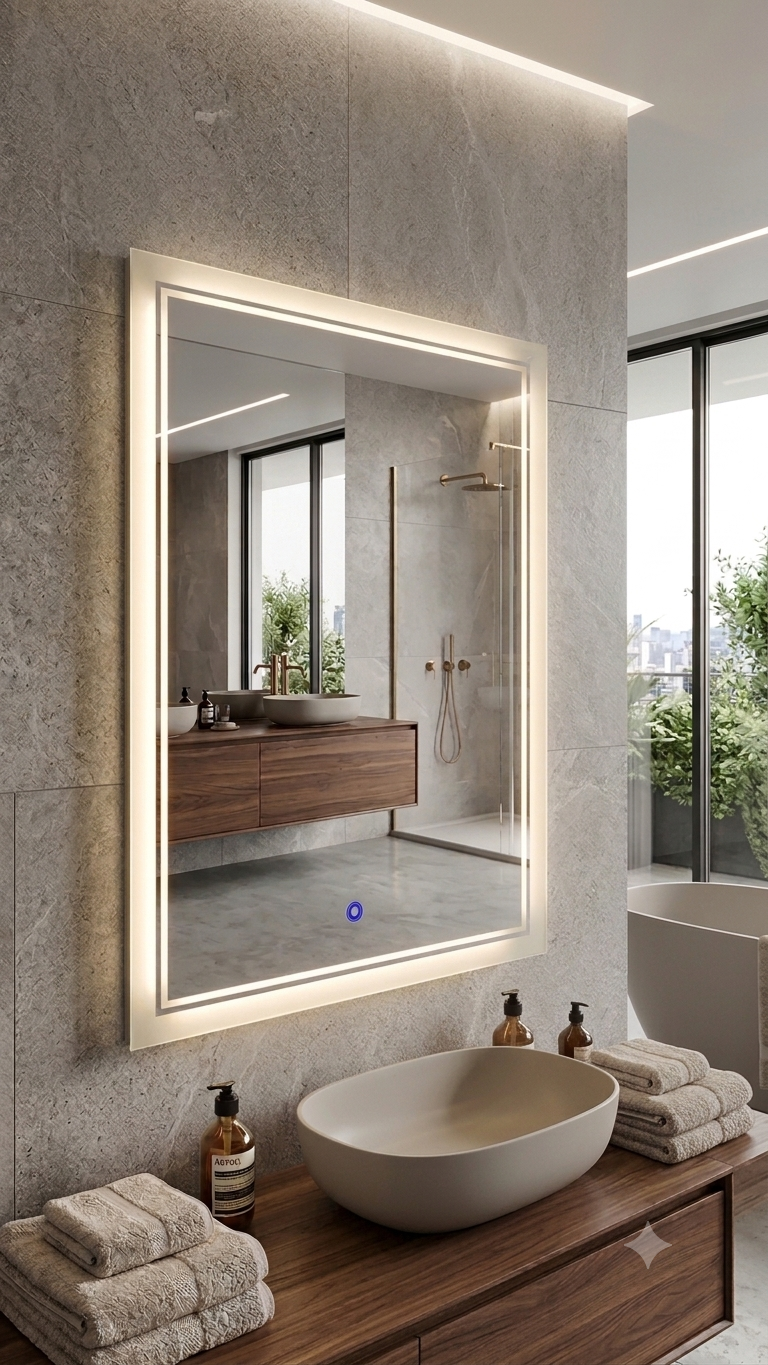 ESPEJO 50 X 70 RECTANGULAR BORDE EMPAVONADO 3 LUCES (43240- 43294)