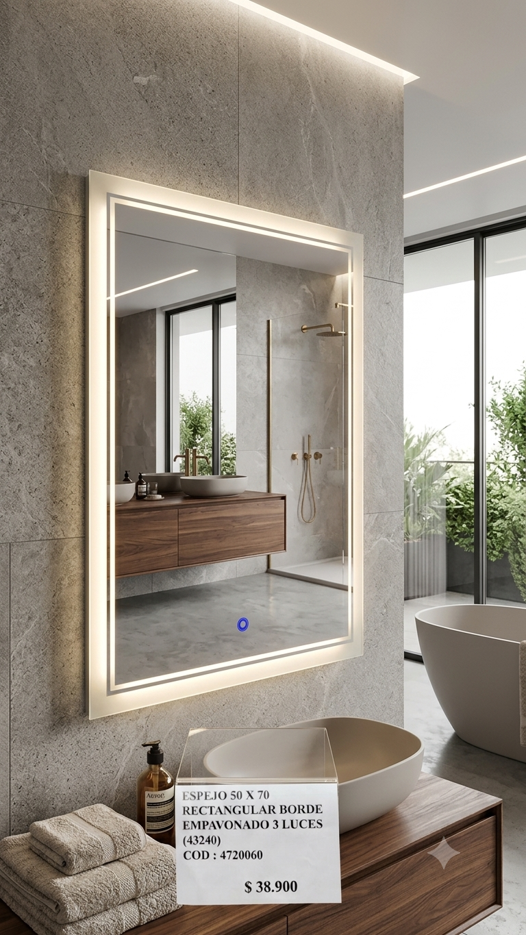 ESPEJO 50 X 70 RECTANGULAR BORDE EMPAVONADO 3 LUCES (43240- 43294)
