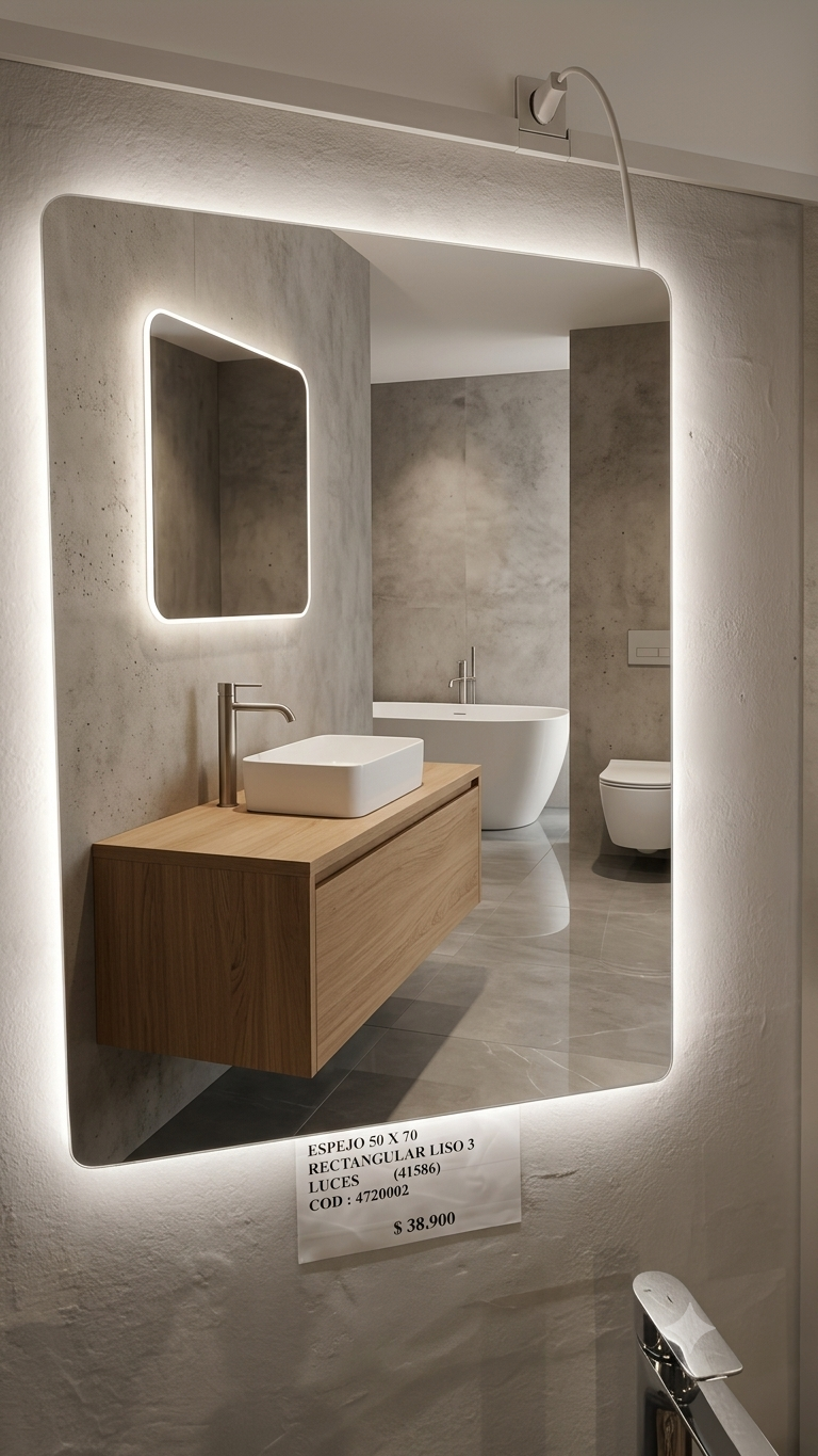 ESPEJO 50 X 70 RECTANGULAR LISO 3 LUCES (41586-43298)
