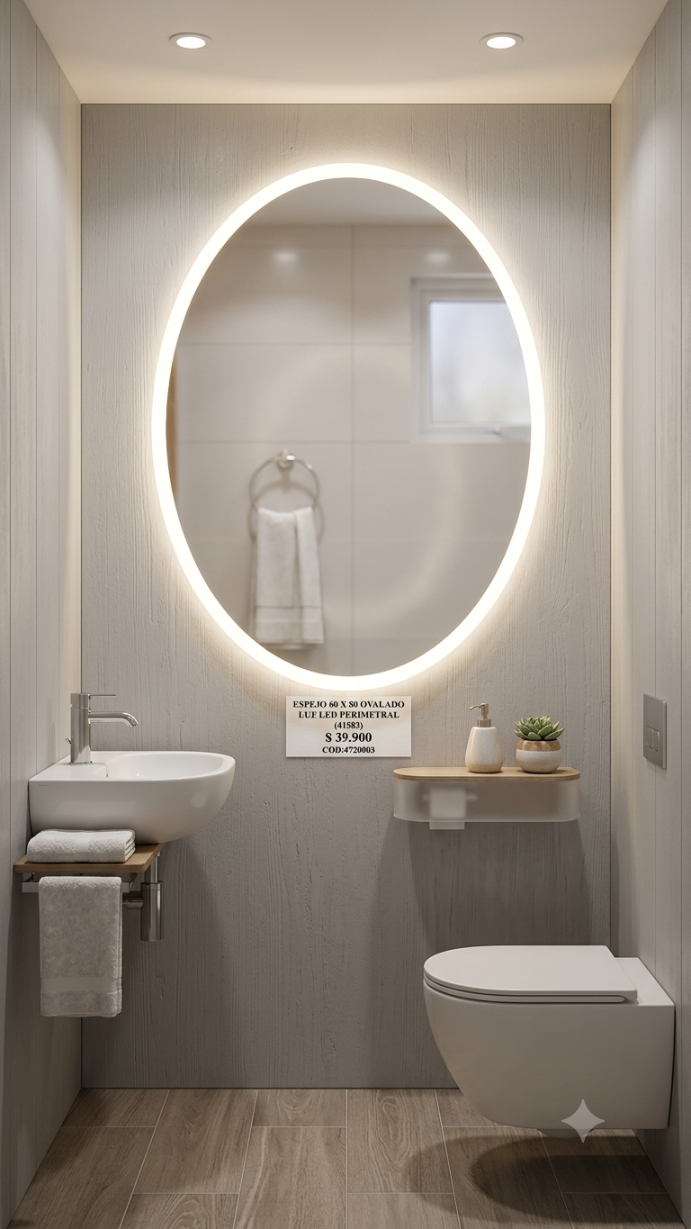 ESPEJO 60 X 80 OVAL LISO 3 LUCES (41582)