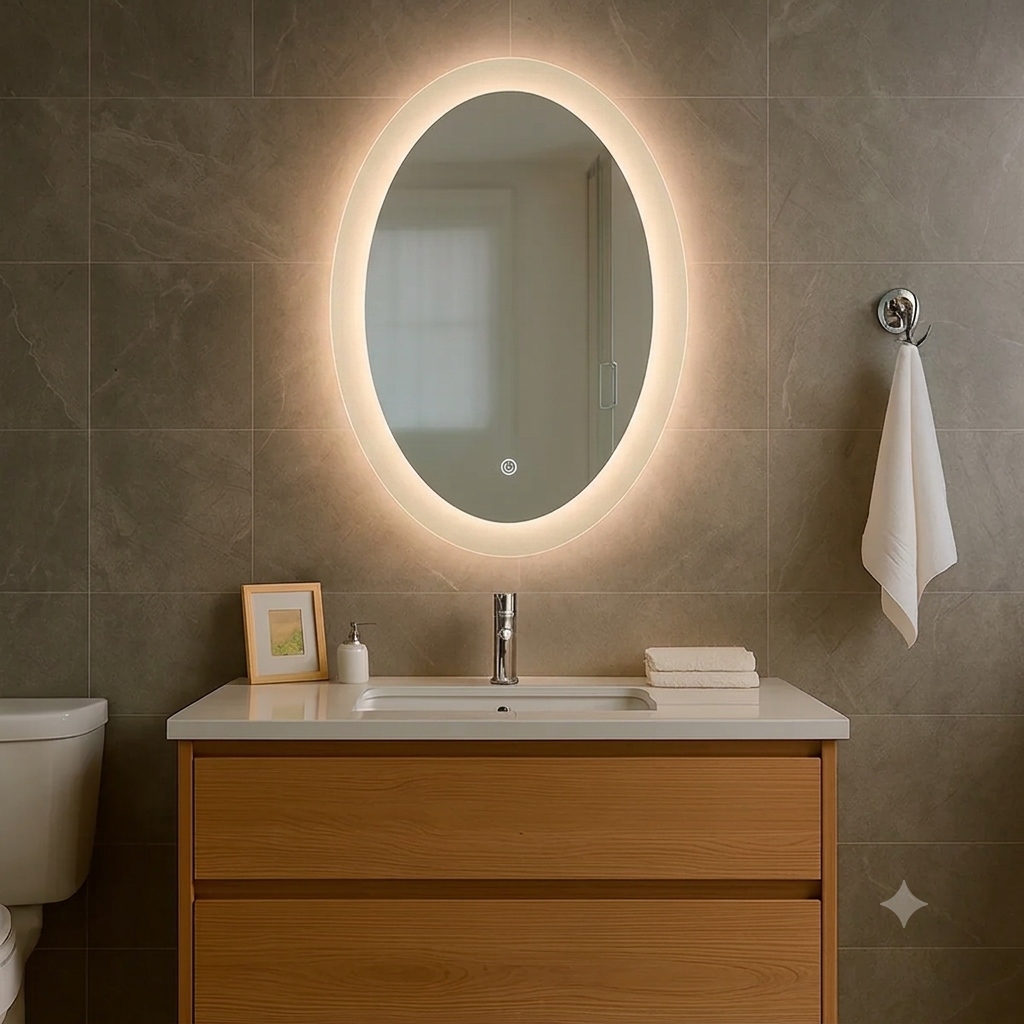 ESPEJO 60 X 80 OVAL BORDE EMPAVONADO 3 LUCES (41583)