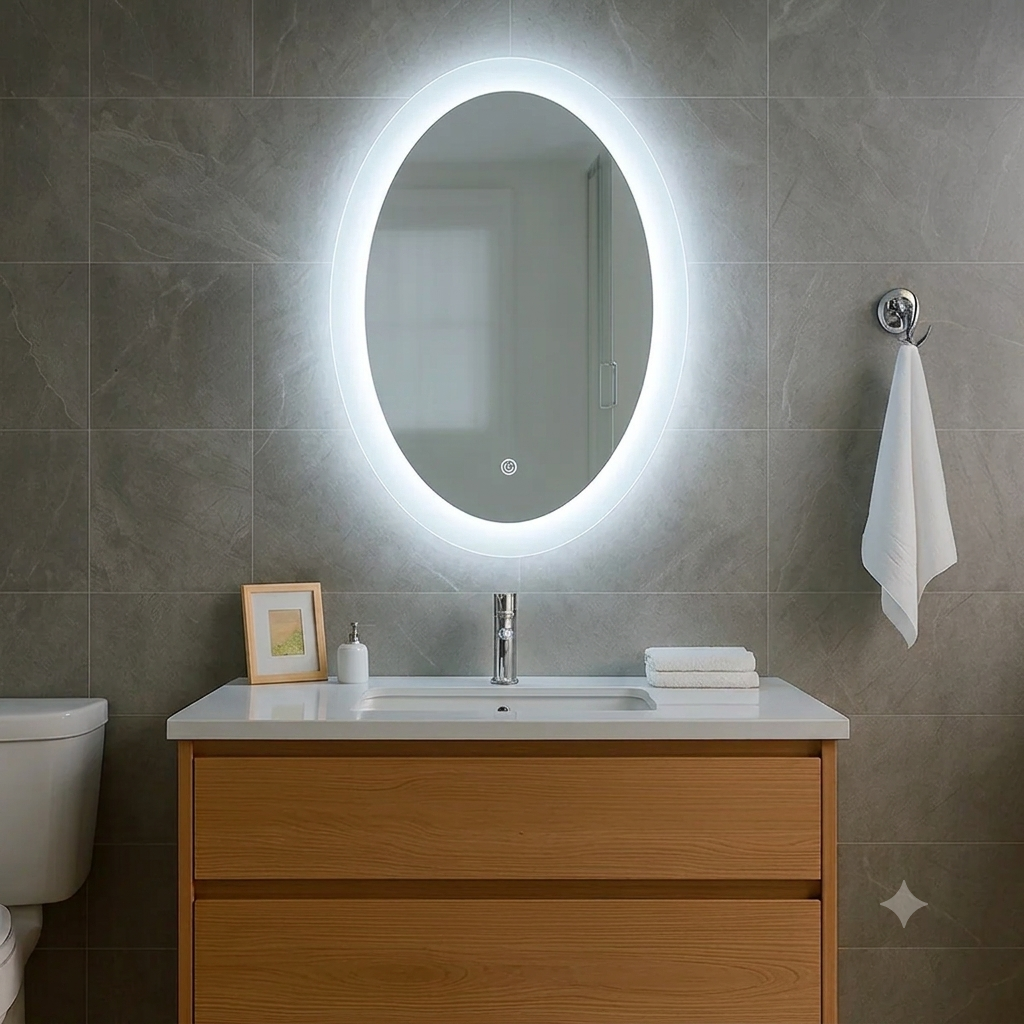 ESPEJO 60 X 80 OVAL BORDE EMPAVONADO 3 LUCES (41583)