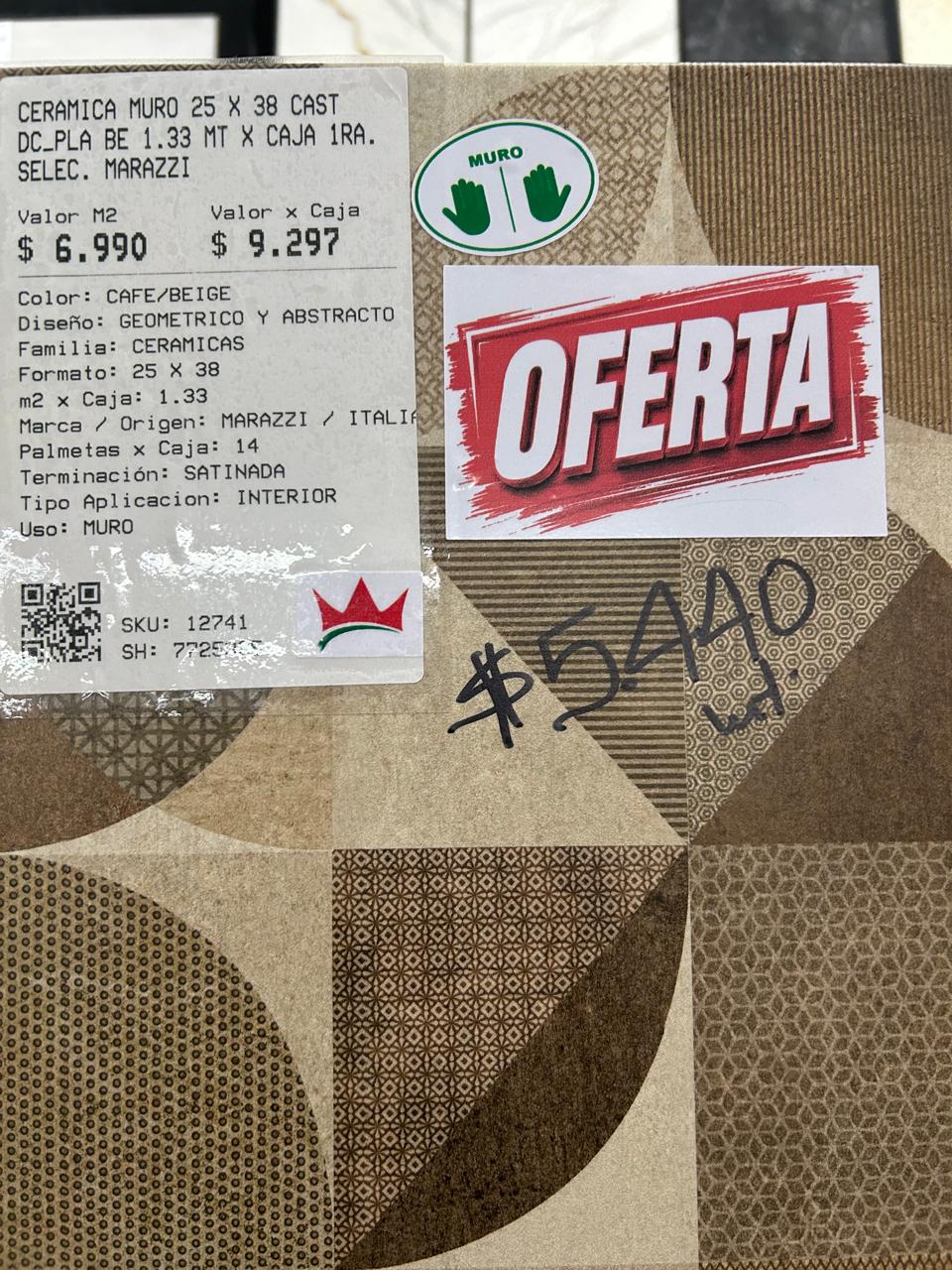 CERAMICA MURO 25 X 38 CAST DC_PLA BE 1.33 MT X CAJA 1RA. SELEC. MARAZZI
