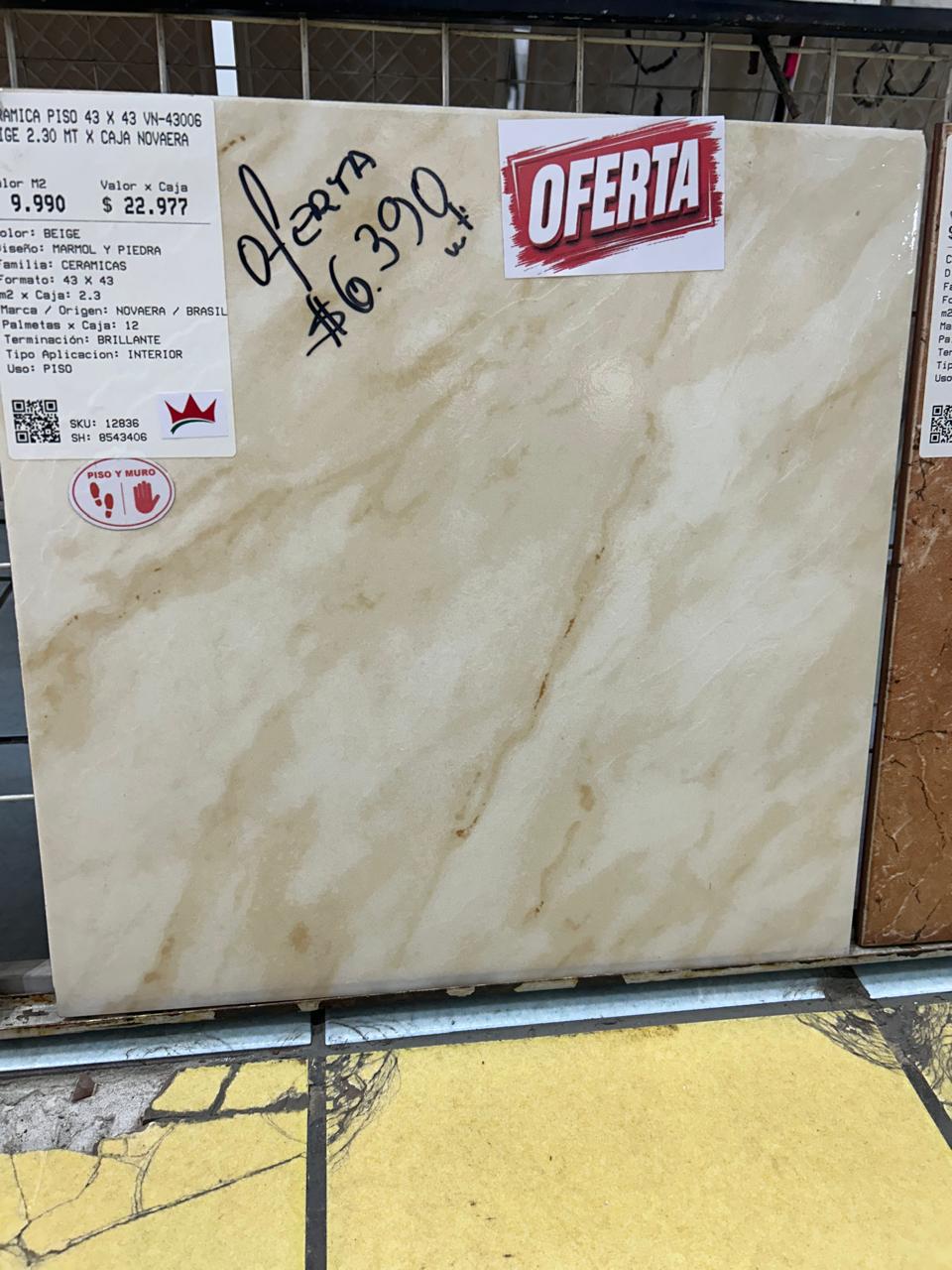 CERAMICA PISO 43 X 43 VN-43006 BEIGE 2.30 MT X CAJA NOVAERA