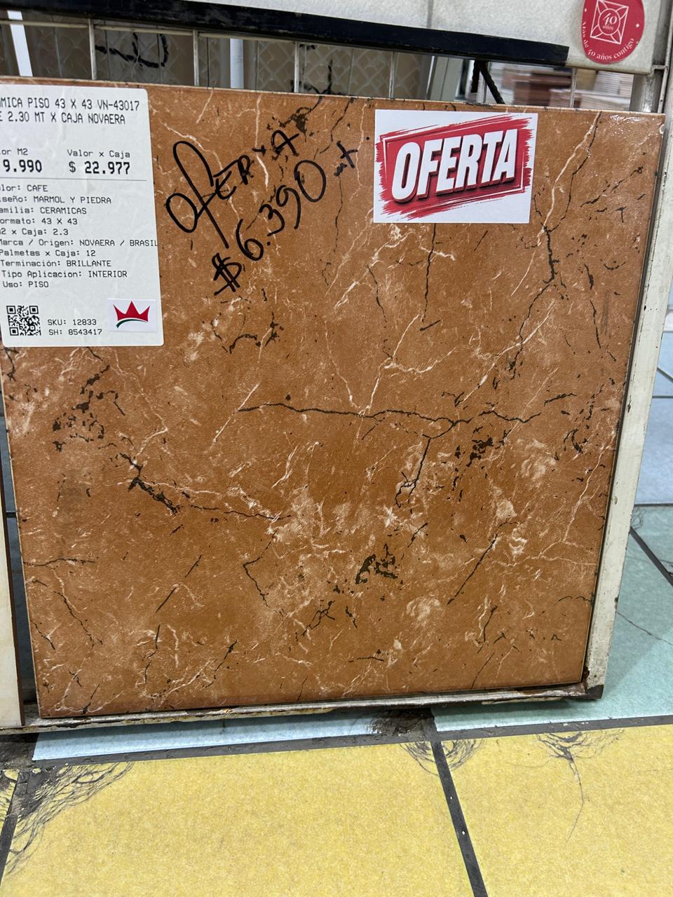 CERAMICA PISO 43 X 43 VN-43017 CAFE 2.30 MT X CAJA NOVAERA