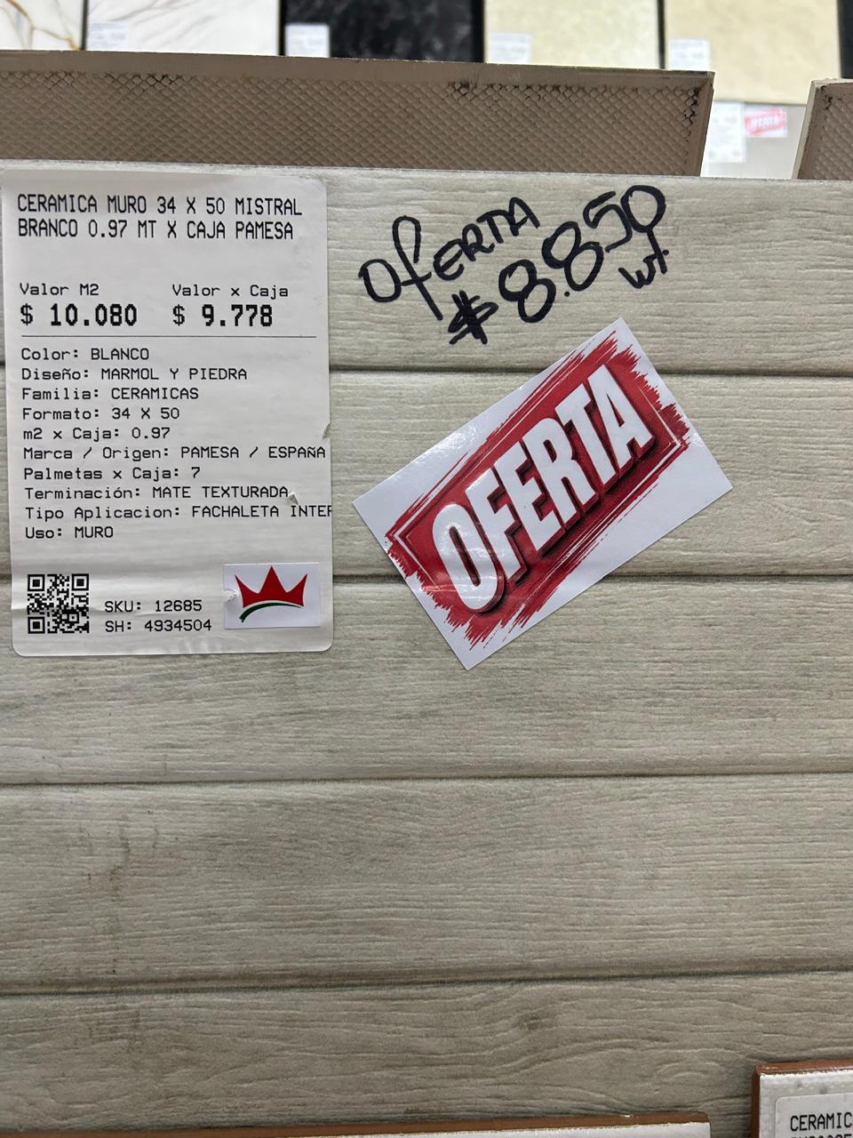 CERAMICA MURO 34 X 50 MISTRAL BRANCO 0.97 MT X CAJA PAMESA