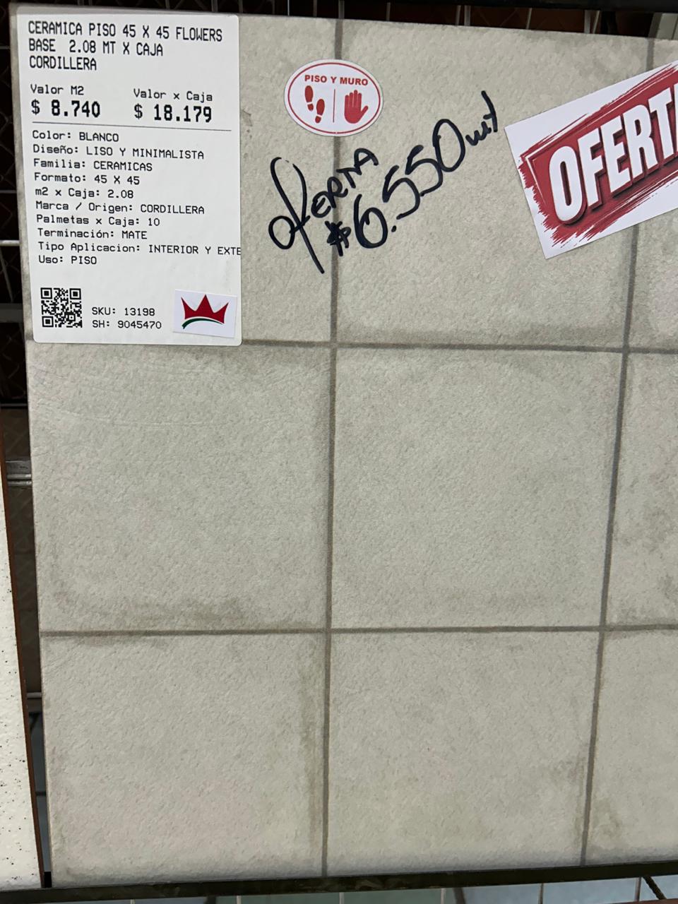 CERAMICA PISO 45 X 45 FLOWERS BASE  2.08 MT X CAJA CORDILLERA