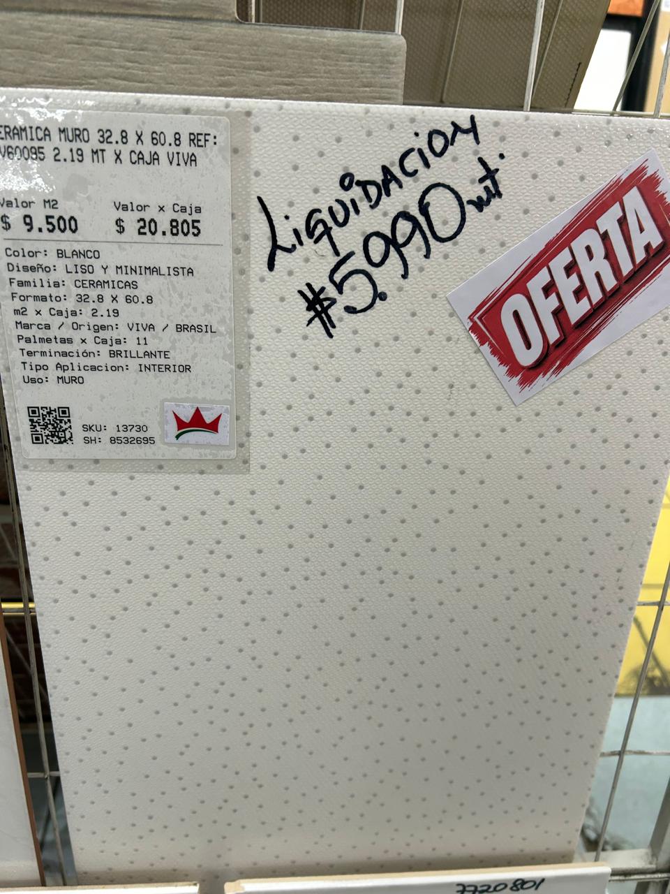 CERAMICA MURO 32.8 X 60.8 REF: RV60095 2.19 MT X CAJA VIVA