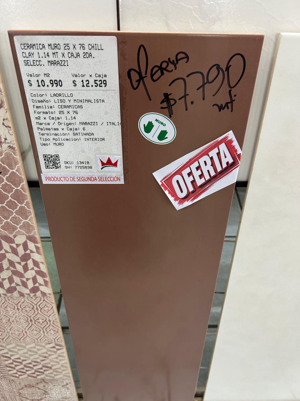 CERAMICA MURO 25 X 76 CHILL CLAY 1.14 MT X CAJA 2DA. SELECC. MARAZZI
