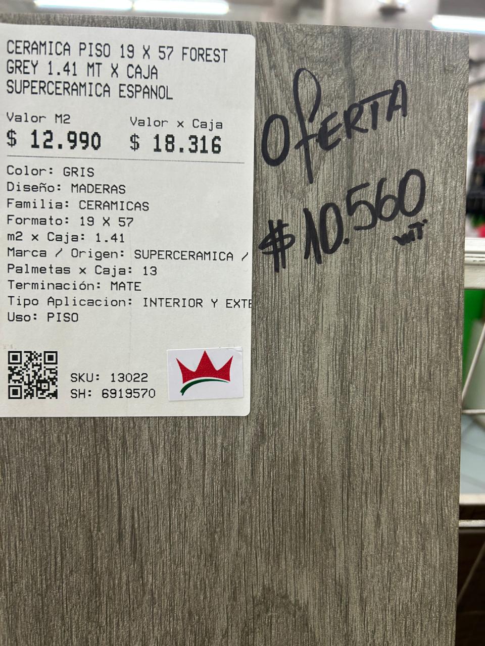 CERAMICA PISO 19 X 57 FOREST GREY 1.41 MT X CAJA SUPERCERAMICA ESPANOL