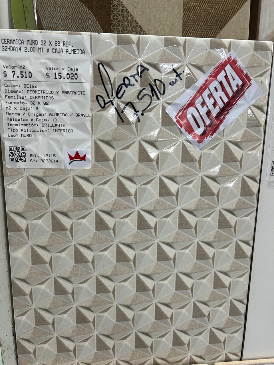 CERAMICA MURO 32 X 62 REF. 32HDA14 2.00 MT X CAJA ALMEIDA