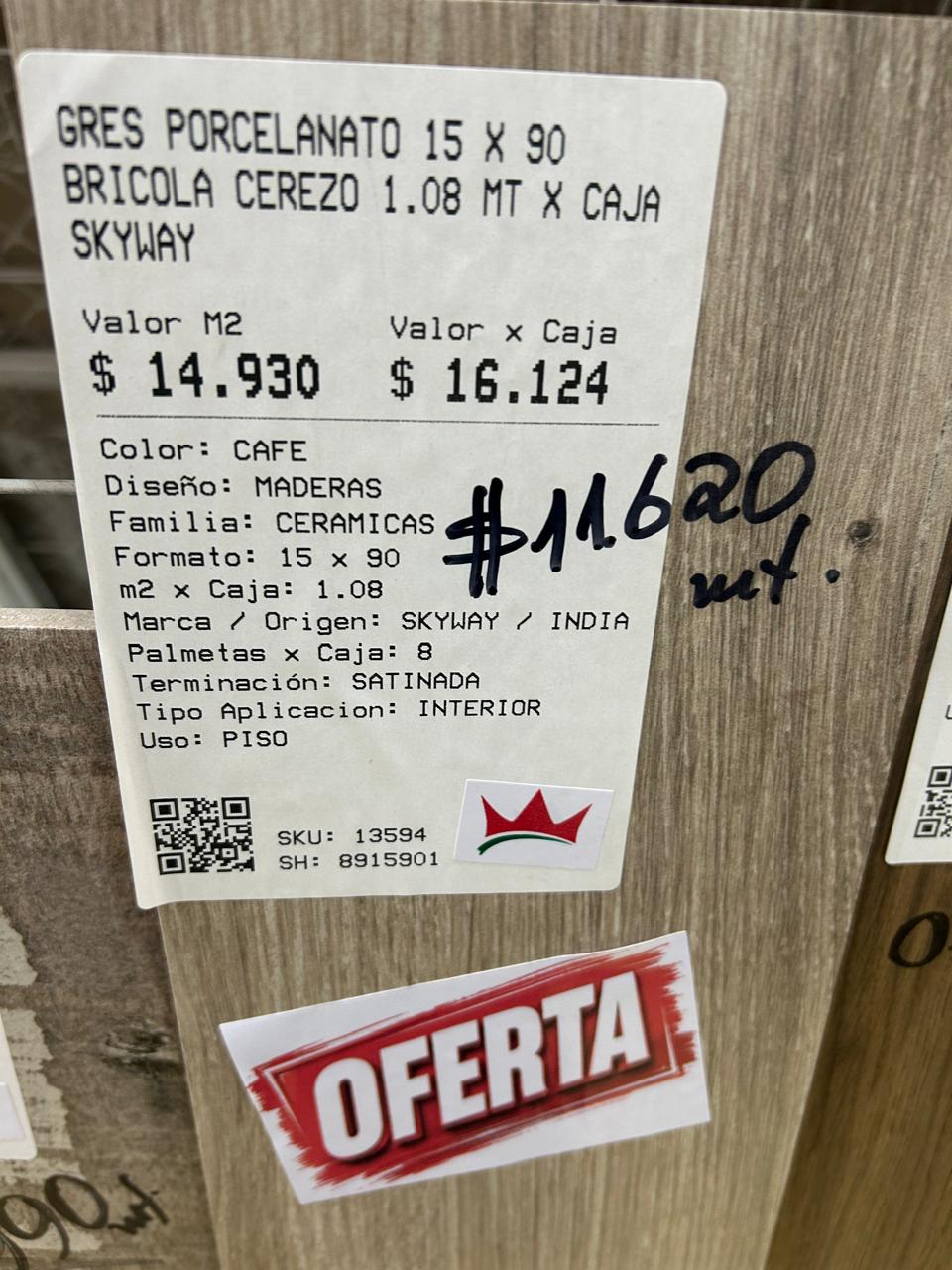 GRES PORCELANATO 15 X 90 BRICOLA CEREZO 1.08 MT X CAJA SKYWAY