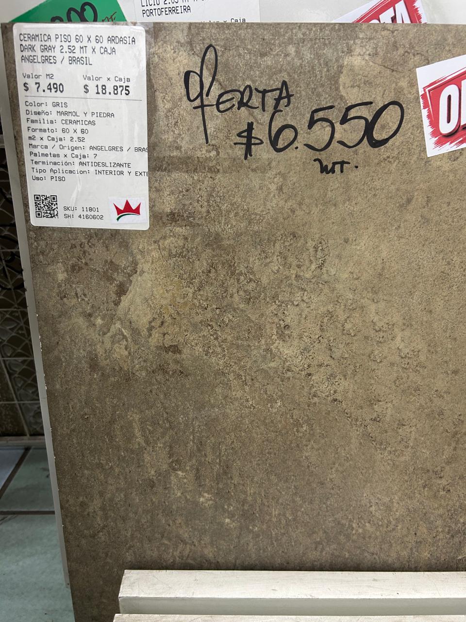 CERAMICA PISO 60 X 60 ARDASIA DARK GRAY 2.52 MT X CAJA ANGELGRES / BRASIL