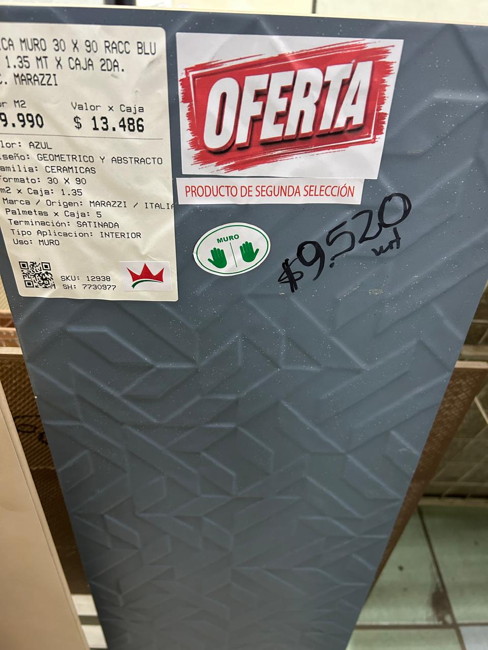 CERAMICA MURO 30 X 90 RACC BLU 3D_SE 1.35 MT X CAJA 2DA. SELEC. MARAZZI