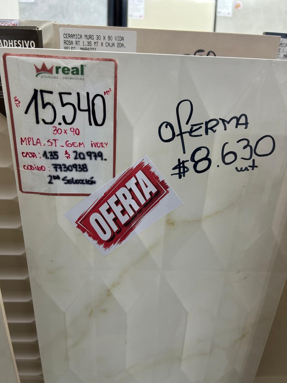CERAMICA MURO 30 X 90 MPLA ST_GEM IVORY 1.35 MT X CAJA 2DA. SELEC. MARAZI