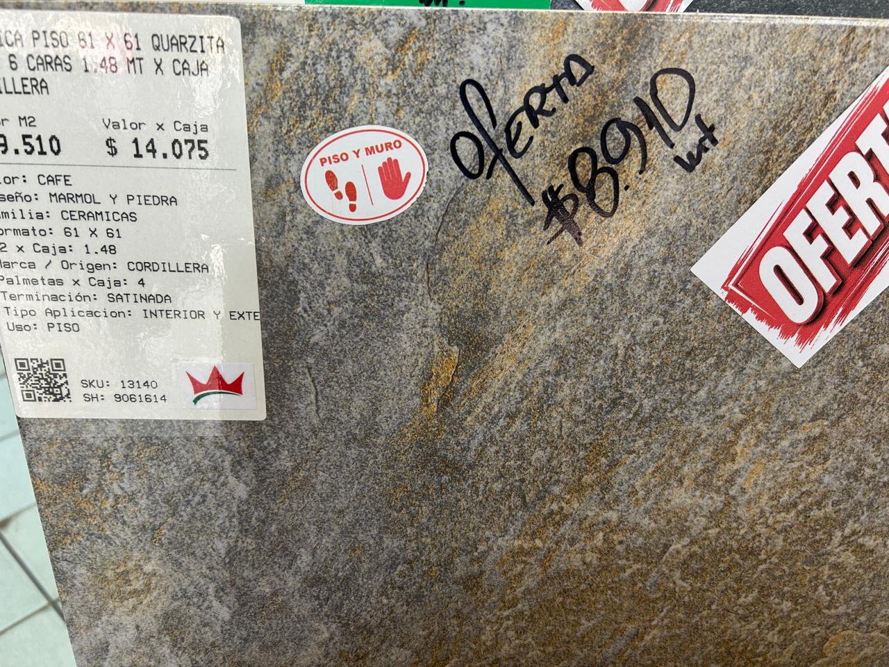 CERAMICA PISO 61 X 61 QUARZITA OXIDO 6 CARAS 1.48 MT X CAJA CORDILLERA