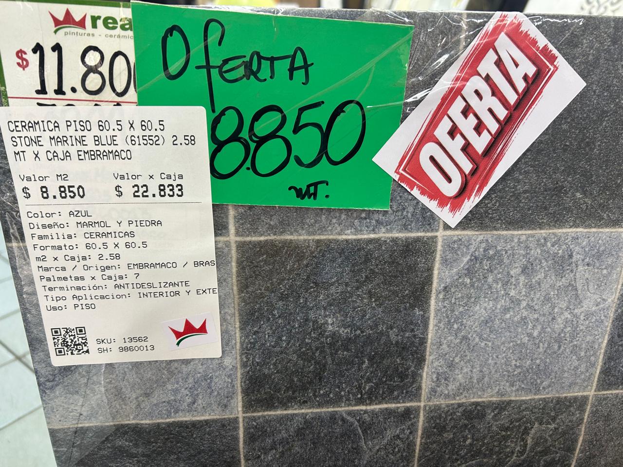 CERAMICA PISO 60.5 X 60.5 STONE MARINE BLUE (61552) 2.58 MT X CAJA EMBRAMACO