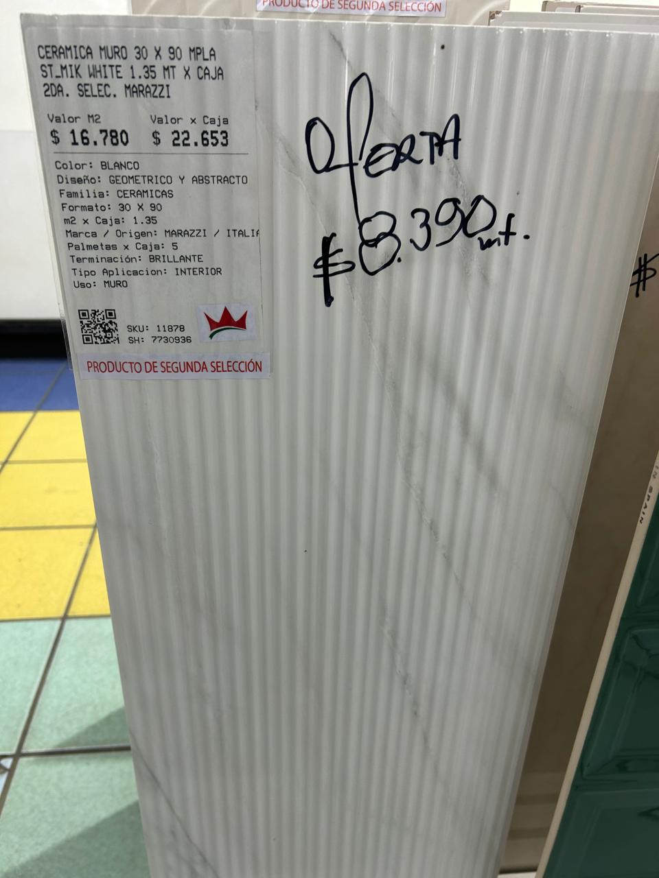 CERAMICA MURO 30 X 90 MPLA ST_MIK WHITE 1.35 MT X CAJA 2DA. SELEC. MARAZZI