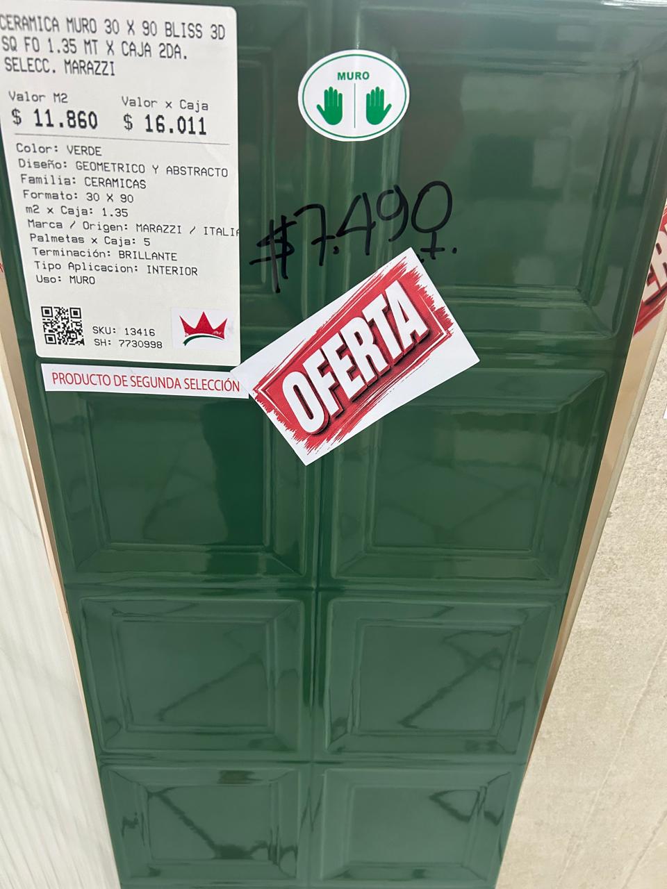 CERAMICA MURO 30 X 90 BLISS 3D SQ FO 1.35 MT X CAJA 2DA. SELECC. MARAZZI
